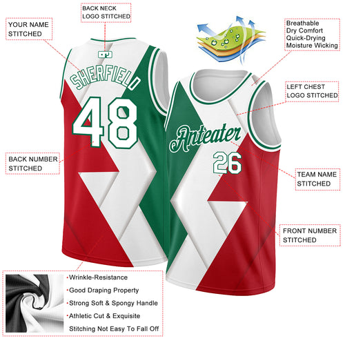 Custom Red Kelly Green-White 3D Mexico Authentic Baseball Jersey