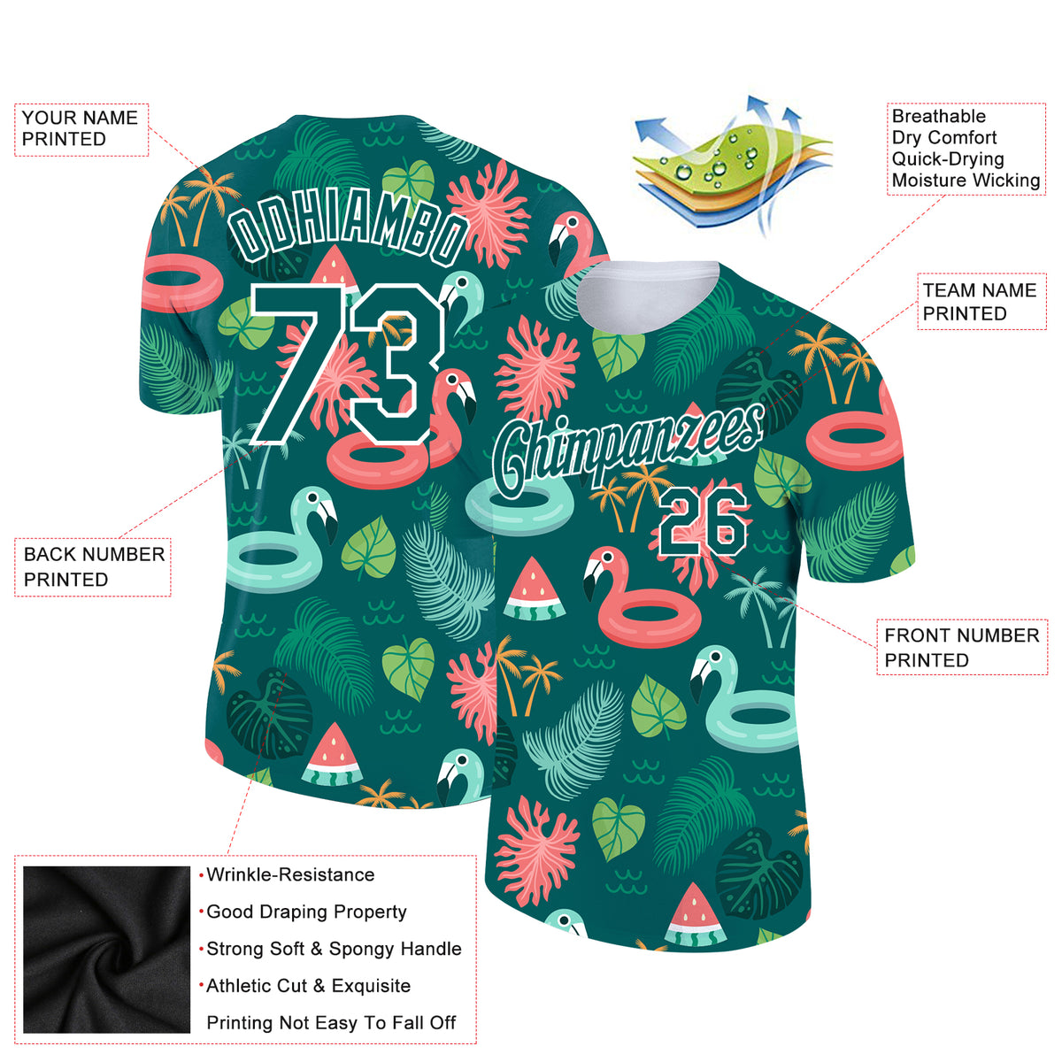 Custom Midnight Green White 3D Pattern Design Tropical Hawaii Flamingo ...