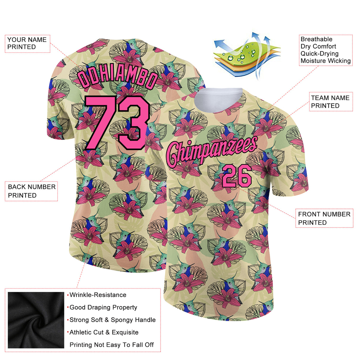 Custom City Cream Pink-Black 3D Pattern Design Tropical Hawaii Colibri ...