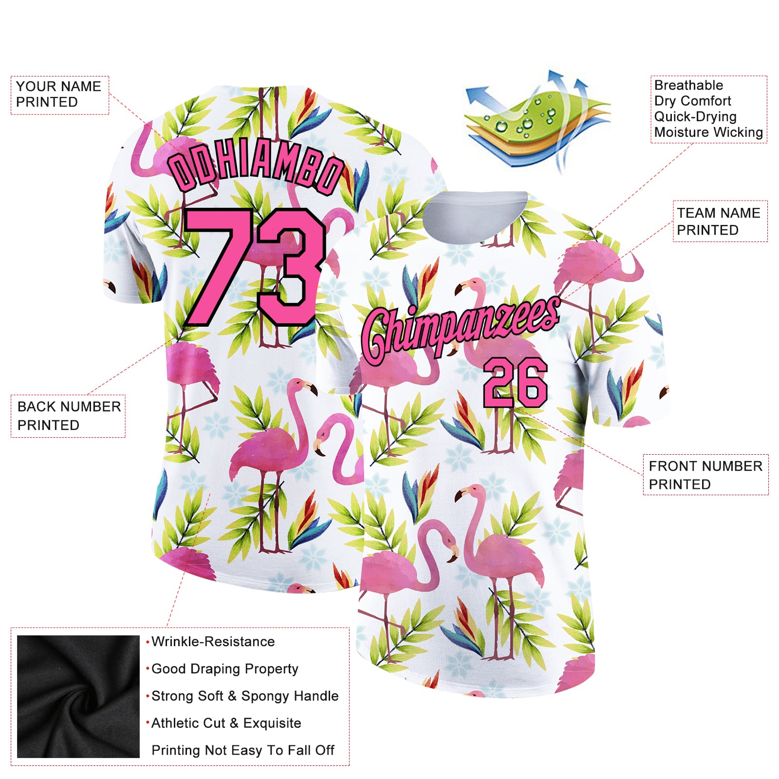 Custom White Pink-Black 3D Pattern Design Tropical Hawaii Flamingo ...