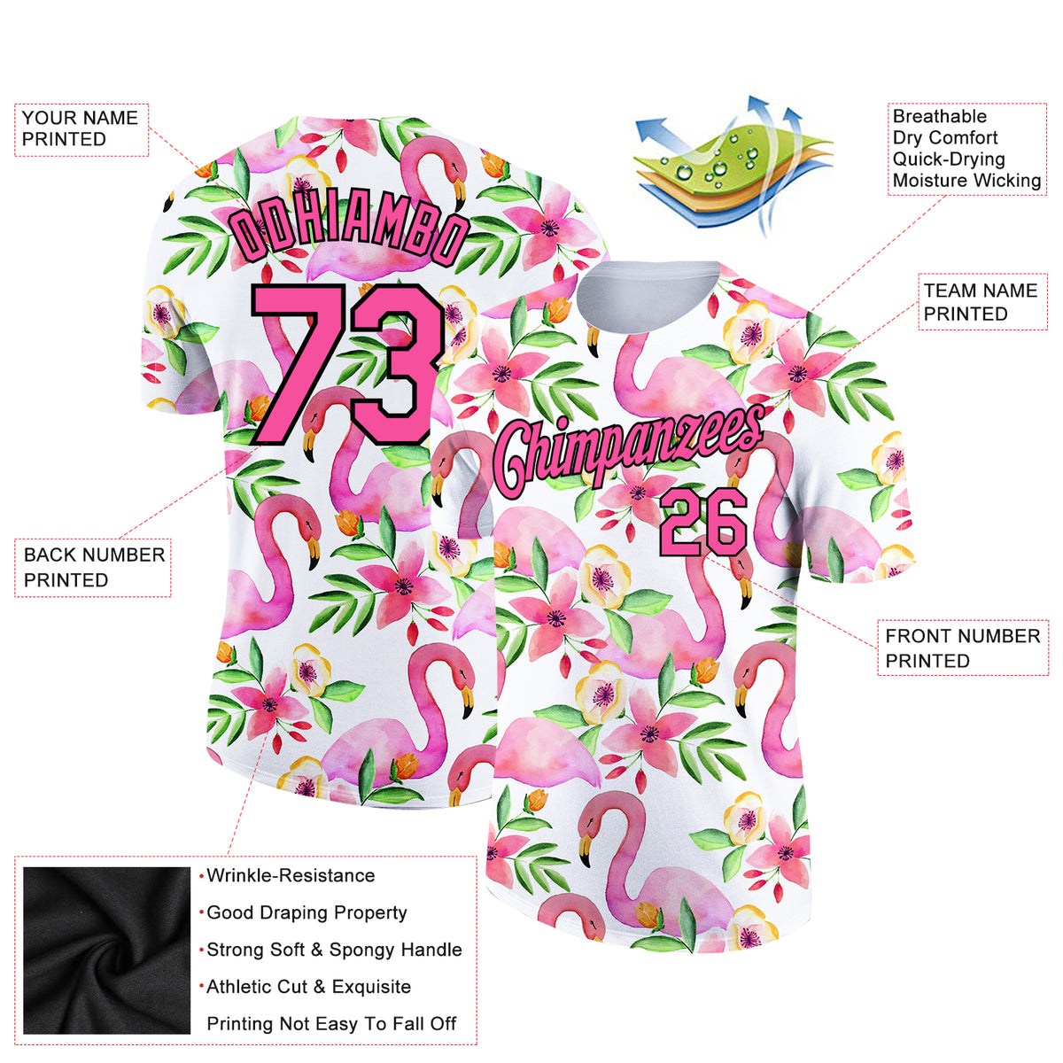 Custom White Pink-Black 3D Pattern Design Tropical Hawaii Flamingo ...