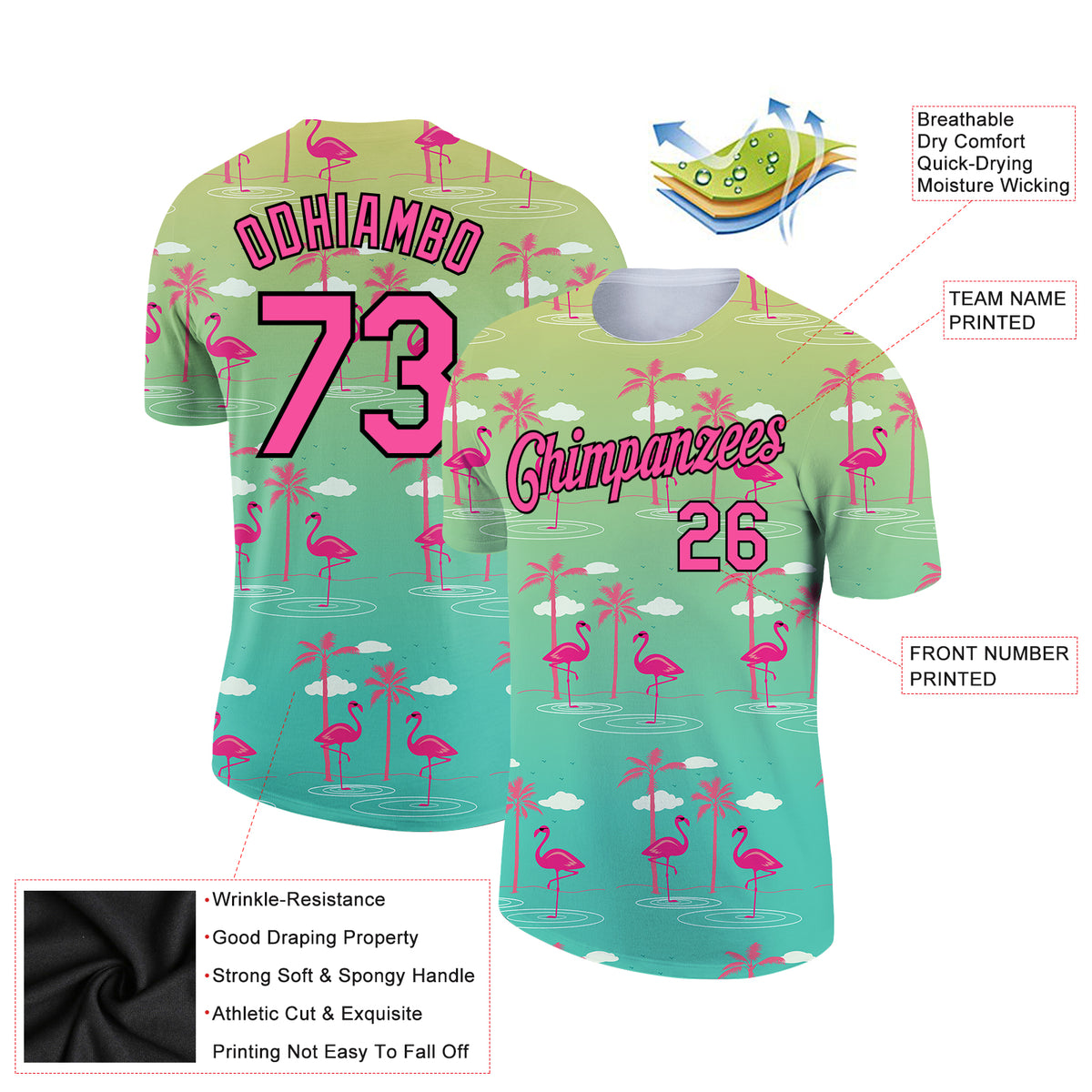 Custom Green Pink-Black 3D Pattern Design Tropical Hawaii Flamingo ...