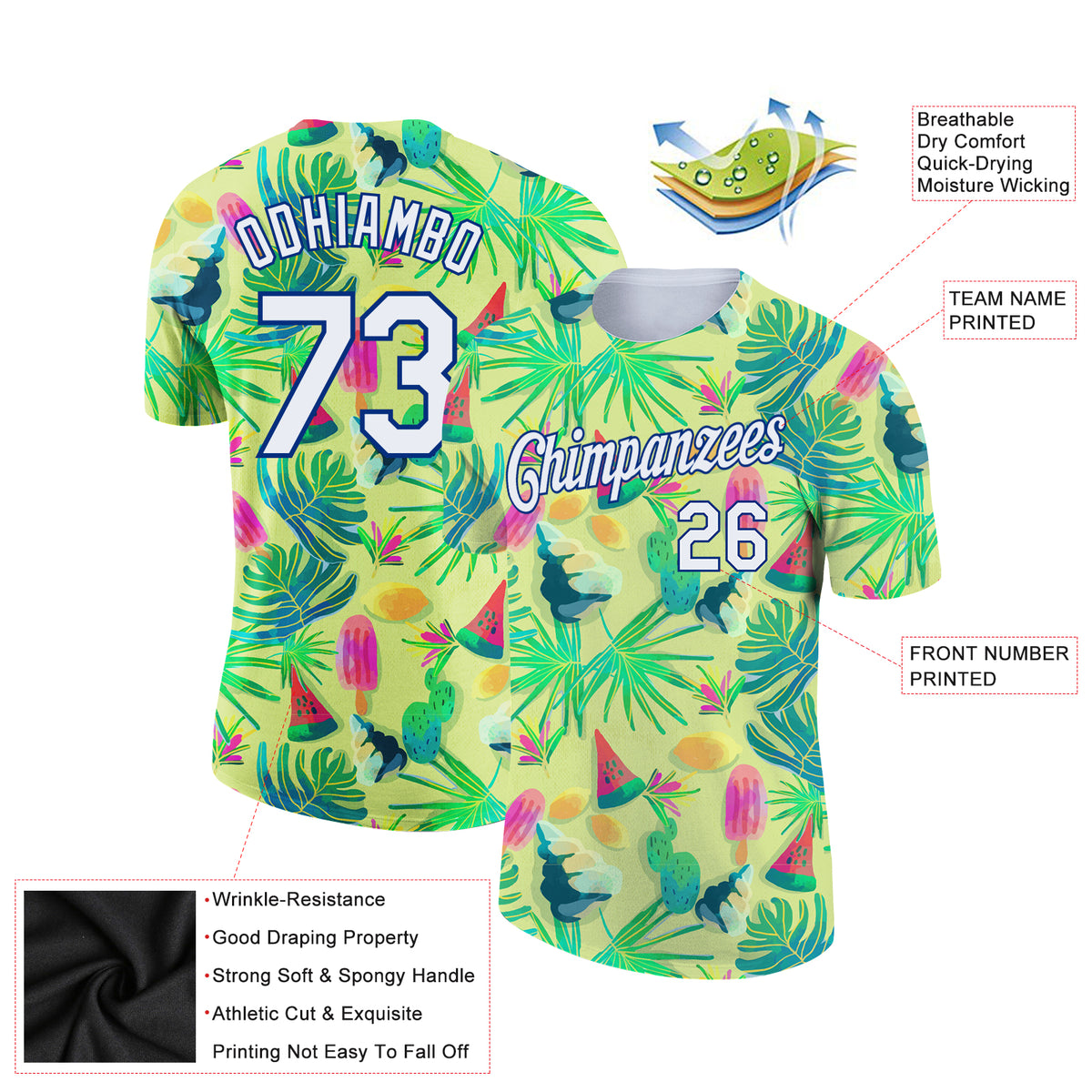 Custom Neon Yellow White-Royal 3D Pattern Design Hawaii Summer Fruit ...