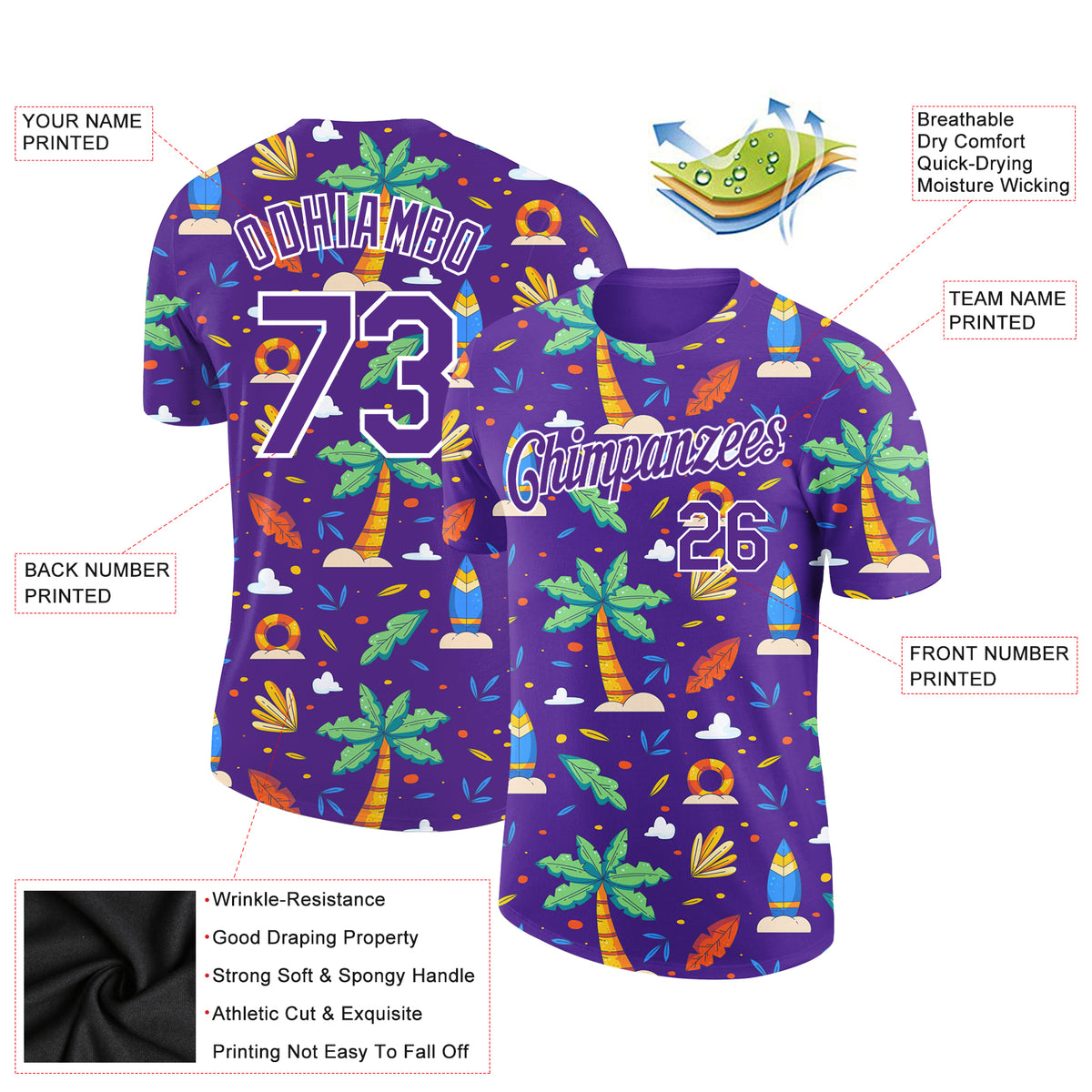 Custom Purple White 3D Pattern Design Hawaii Summer Holiday Performance ...