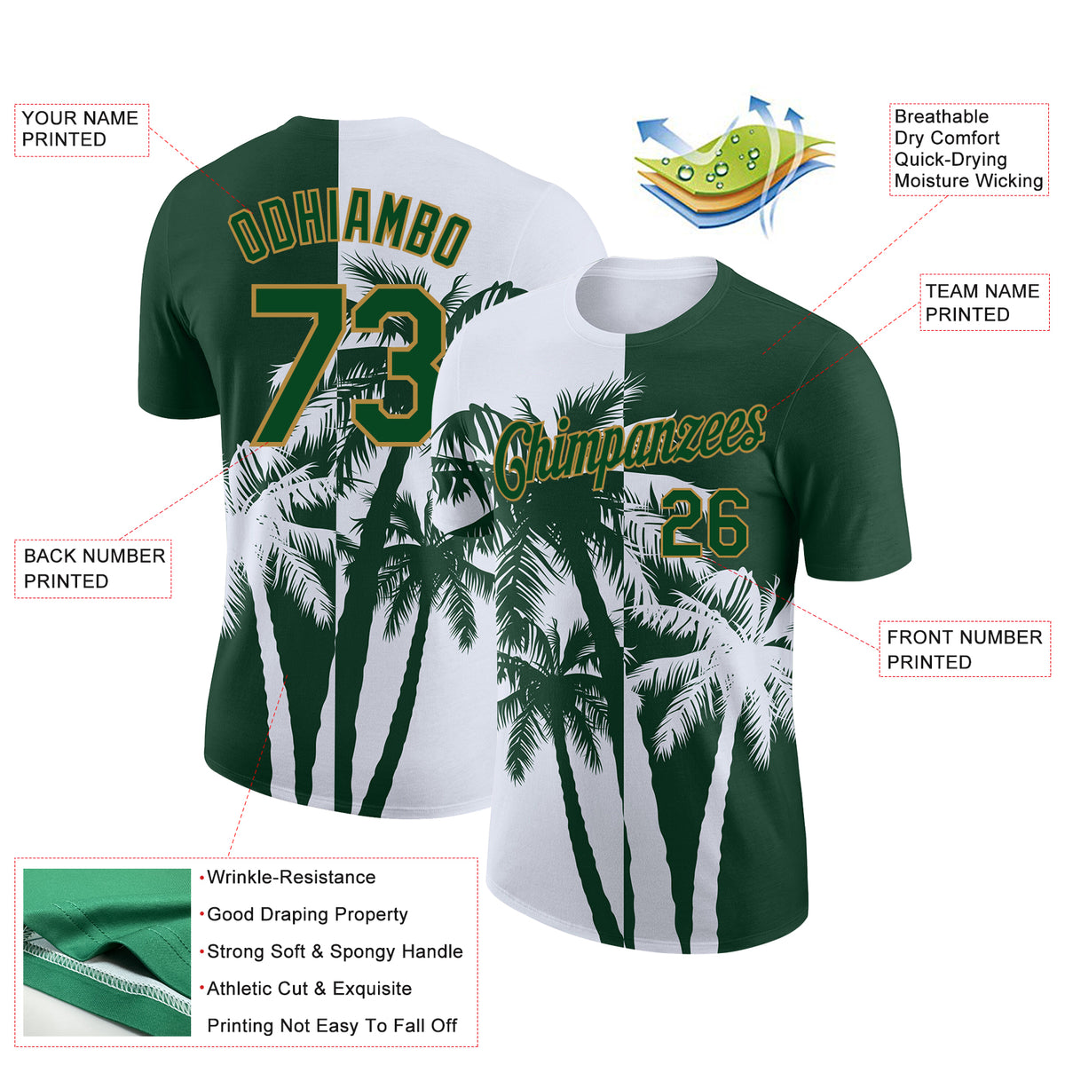 Custom Green Old Gold-White 3D Pattern Design Hawaii Coconut Trees ...