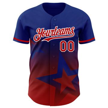 Custom Royal Red-White 3D Pattern Design Gradient Style Twinkle Star Authentic Baseball Jersey