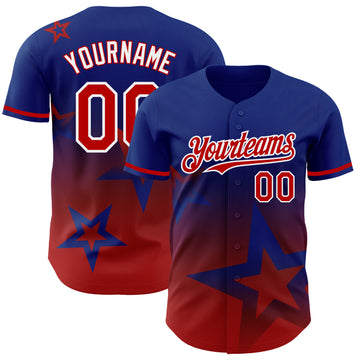 Custom Royal Red-White 3D Pattern Design Gradient Style Twinkle Star Authentic Baseball Jersey