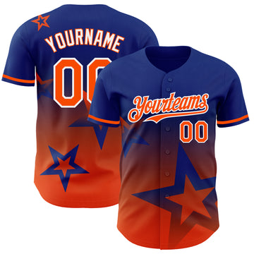 Custom Royal Orange-White 3D Pattern Design Gradient Style Twinkle Star Authentic Baseball Jersey