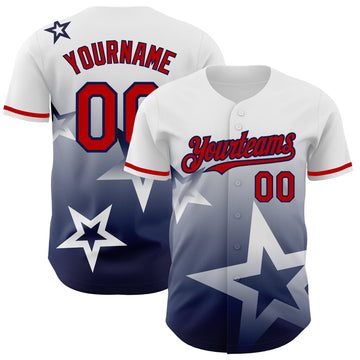Custom White Red-Navy 3D Pattern Design Gradient Style Twinkle Star Authentic Baseball Jersey