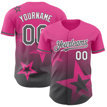 Custom Pink Steel Gray-White 3D Pattern Design Gradient Style Twinkle Star Authentic Baseball Jersey