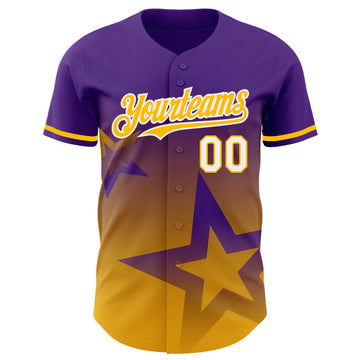 Custom Purple Gold-White 3D Pattern Design Gradient Style Twinkle Star Authentic Baseball Jersey