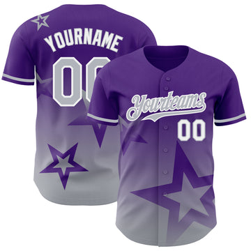 Custom Purple Gray-White 3D Pattern Design Gradient Style Twinkle Star Authentic Baseball Jersey
