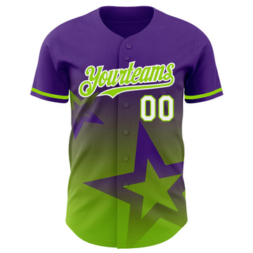 Custom Purple Neon Green-White 3D Pattern Design Gradient Style Twinkle Star Authentic Baseball Jersey