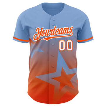 Custom Light Blue Orange-White 3D Pattern Design Gradient Style Twinkle Star Authentic Baseball Jersey