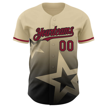 Custom Cream Crimson-Black 3D Pattern Design Gradient Style Twinkle Star Authentic Baseball Jersey