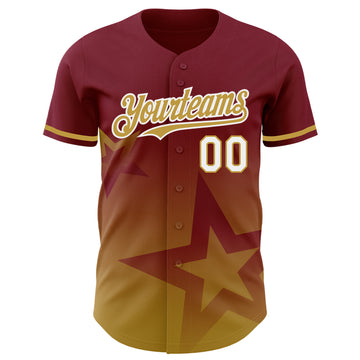 Custom Crimson Old Gold-White 3D Pattern Design Gradient Style Twinkle Star Authentic Baseball Jersey