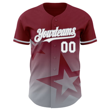 Custom Crimson White-Gray 3D Pattern Design Gradient Style Twinkle Star Authentic Baseball Jersey