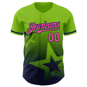 Custom Neon Green Pink-Navy 3D Pattern Design Gradient Style Twinkle Star Authentic Baseball Jersey