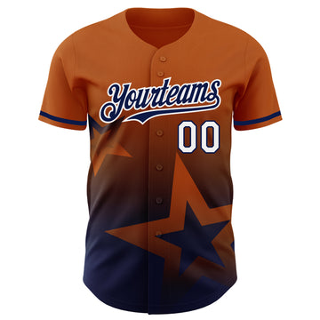 Custom Texas Orange Navy-White 3D Pattern Design Gradient Style Twinkle Star Authentic Baseball Jersey