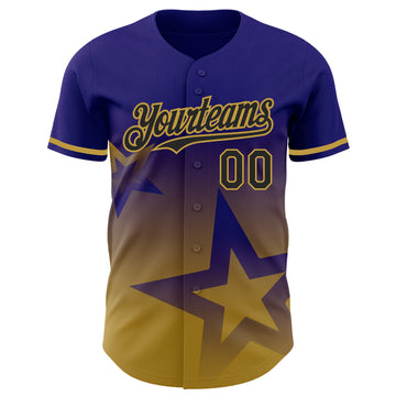 Custom Dark Purple Black-Old Gold 3D Pattern Design Gradient Style Twinkle Star Authentic Baseball Jersey