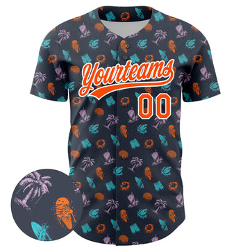 Custom Navy Orange-White 3D Pattern Design Ice Cream And Hawaii Palm Trees Authentic Baseball Jersey