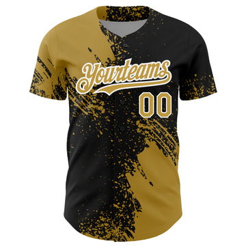 Custom Old Gold Black-White 3D Pattern Design Abstract Brush Stroke Authentic Baseball Jersey