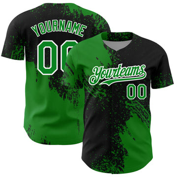 Custom Grass Green Black-White 3D Pattern Design Abstract Brush Stroke Authentic Baseball Jersey