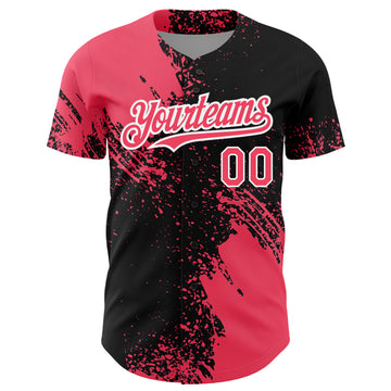 Custom Neon Pink Black-White 3D Pattern Design Abstract Brush Stroke Authentic Baseball Jersey