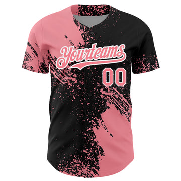 Custom Medium Pink Black-White 3D Pattern Design Abstract Brush Stroke Authentic Baseball Jersey