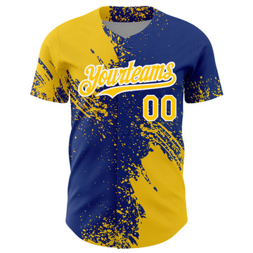 Custom Yellow Royal-White 3D Pattern Design Abstract Brush Stroke Authentic Baseball Jersey