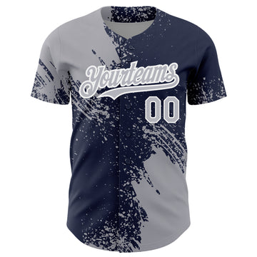 Custom Gray Navy-White 3D Pattern Design Abstract Brush Stroke Authentic Baseball Jersey