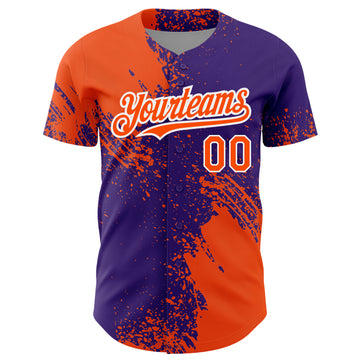 Custom Orange Purple-White 3D Pattern Design Abstract Brush Stroke Authentic Baseball Jersey