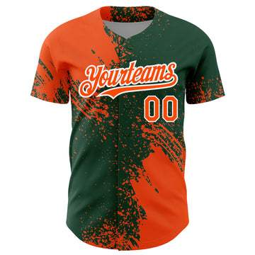 Custom Orange Green-White 3D Pattern Design Abstract Brush Stroke Authentic Baseball Jersey