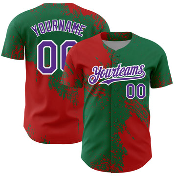 Custom Red Purple Kelly Green-White 3D Pattern Design Abstract Brush Stroke Authentic Baseball Jersey