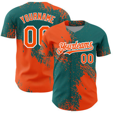 Custom Orange Teal-White 3D Pattern Design Abstract Brush Stroke Authentic Baseball Jersey