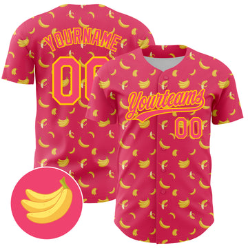 Custom Neon Pink Yellow 3D Pattern Design Fruit Banana Authentic Baseball Jersey