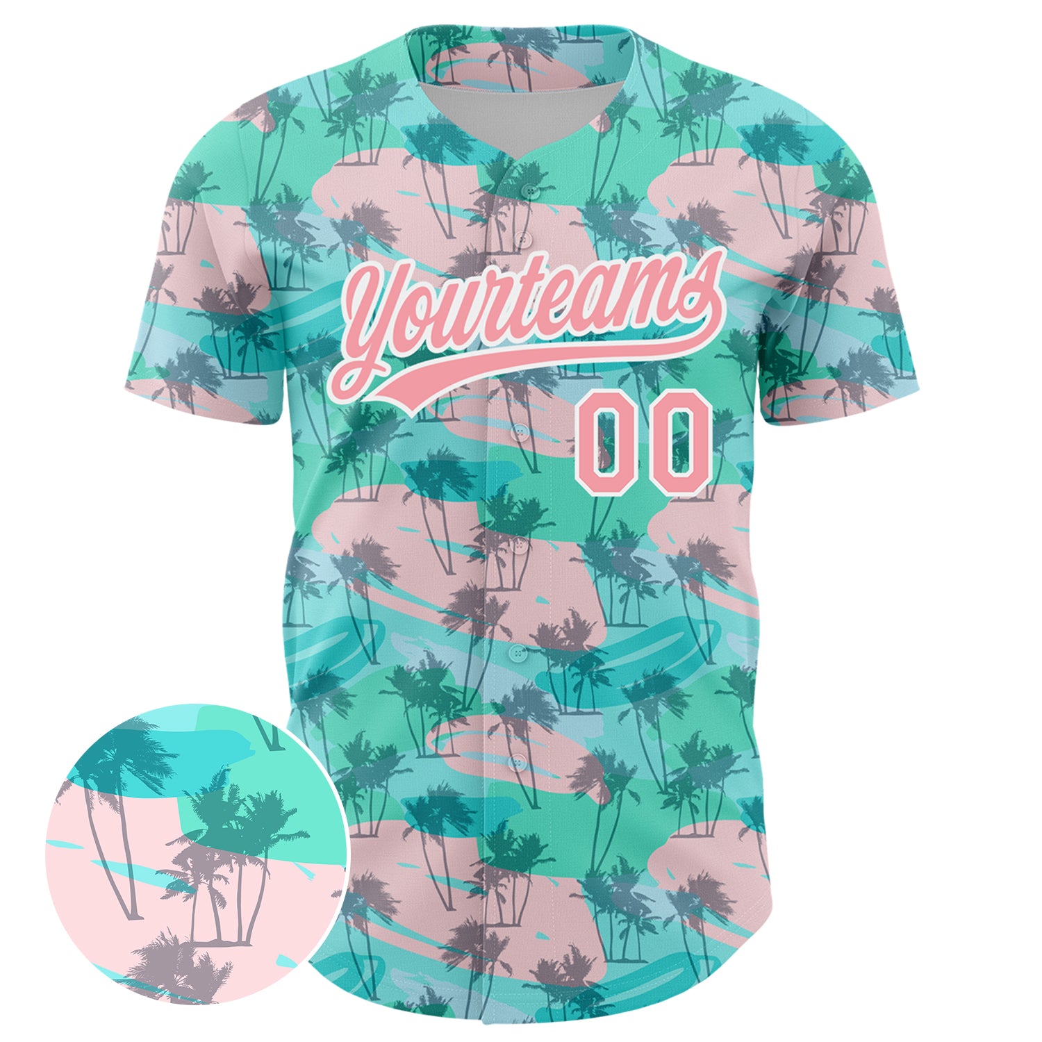 Custom Green Medium Pink-White 3D Pattern Design Tropical Hawaii Palm ...