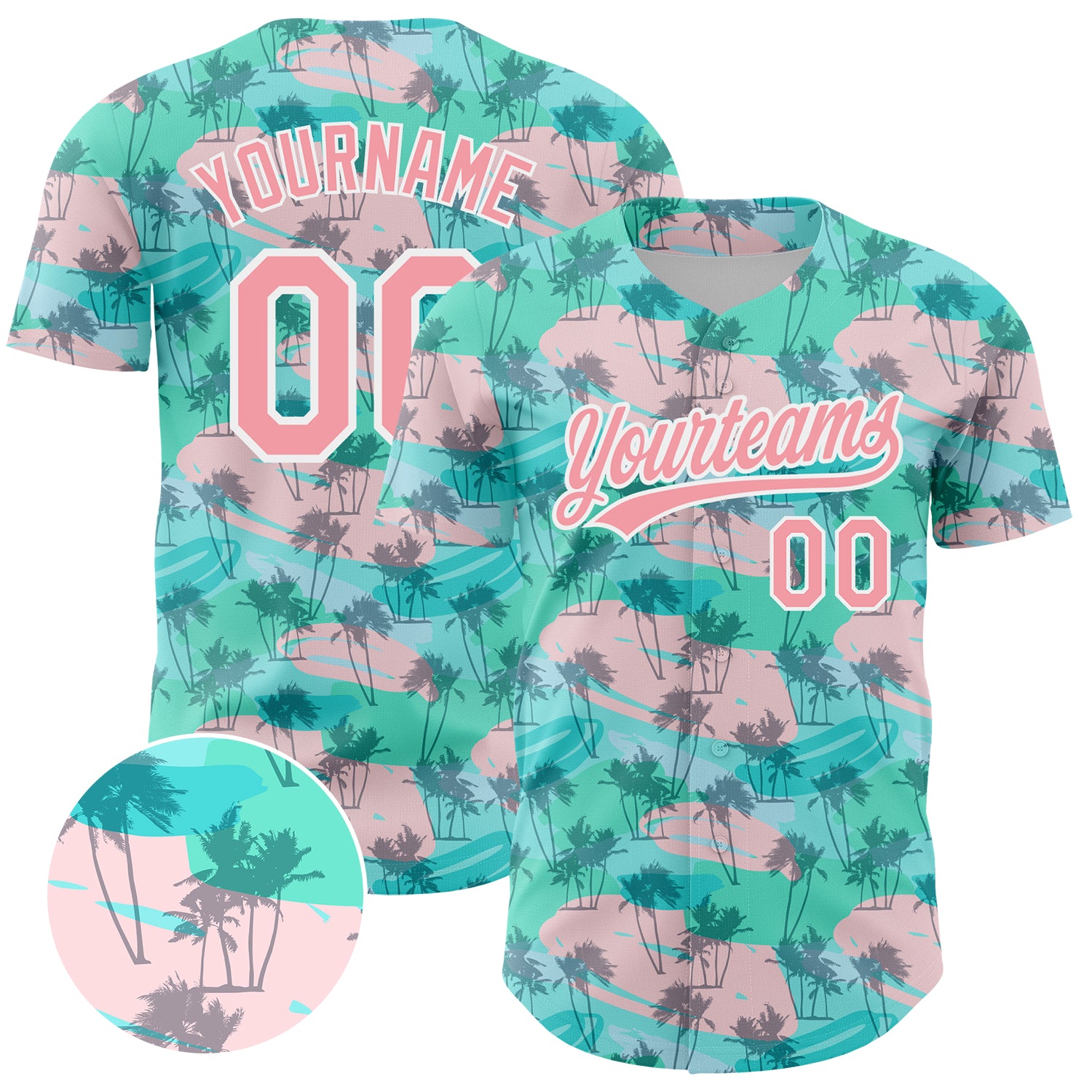 Custom Green Medium Pink-White 3D Pattern Design Tropical Hawaii Palm ...