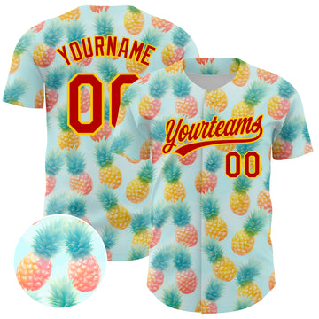 Custom Green Red-Yellow 3D Pattern Design Fruit Pineapple Authentic Baseball Jersey