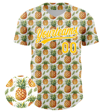 Custom White Yellow 3D Pattern Design Fruit Pineapple Authentic Baseball Jersey