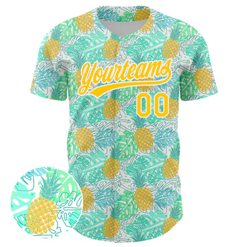 Custom Green Yellow-White 3D Pattern Design Fruit Pineapple Authentic Baseball Jersey