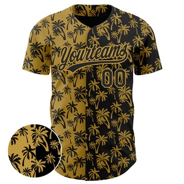 Custom Old Gold Black 3D Pattern Design Tropical Hawaii Palm Trees Authentic Baseball Jersey