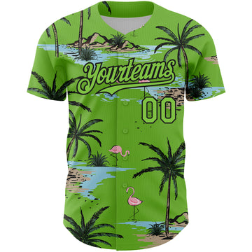 Custom Neon Green Black 3D Pattern Design Tropical Hawaii Palm Trees Authentic Baseball Jersey