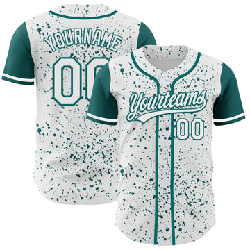 Custom White Teal 3D Pattern Design Abstract Splatter Ink Authentic Baseball Jersey