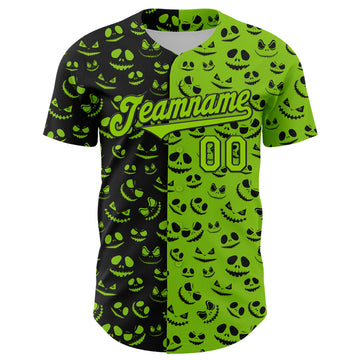 Custom Neon Green Black 3D Pattern Design Rave Halloween Pumpkin Authentic Baseball Jersey