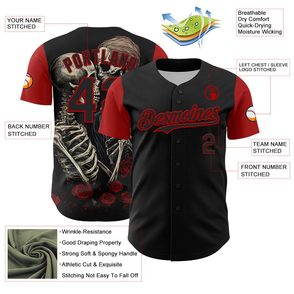 Custom Black Red 3D Pattern Design Rave Gothic Style Authentic Baseball ...