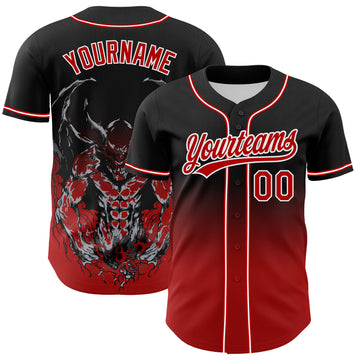 Custom Black Red-White 3D Pattern Halloween Skull Authentic Baseball Jersey