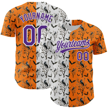 Custom Bay Orange Purple-White 3D Pattern Halloween Authentic Baseball Jersey