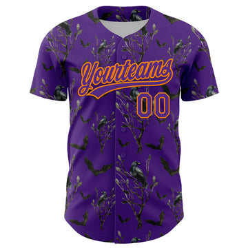 Custom Purple Bay Orange 3D Pattern Halloween Authentic Baseball Jersey