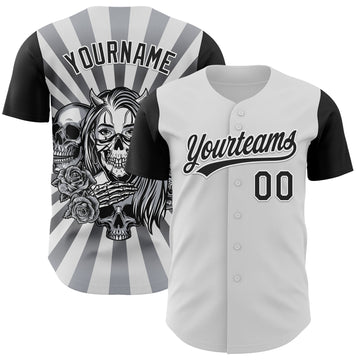 Custom White Black 3D Pattern Halloween Skull Authentic Baseball Jersey